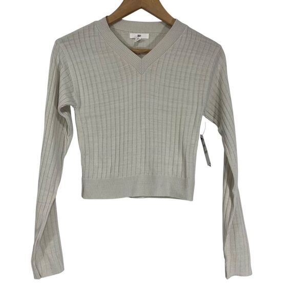 BP Reagan Rib Crop Grey Heather Lightweight Knit Sweater Basic Preppy XS - Picture 2 of 9
